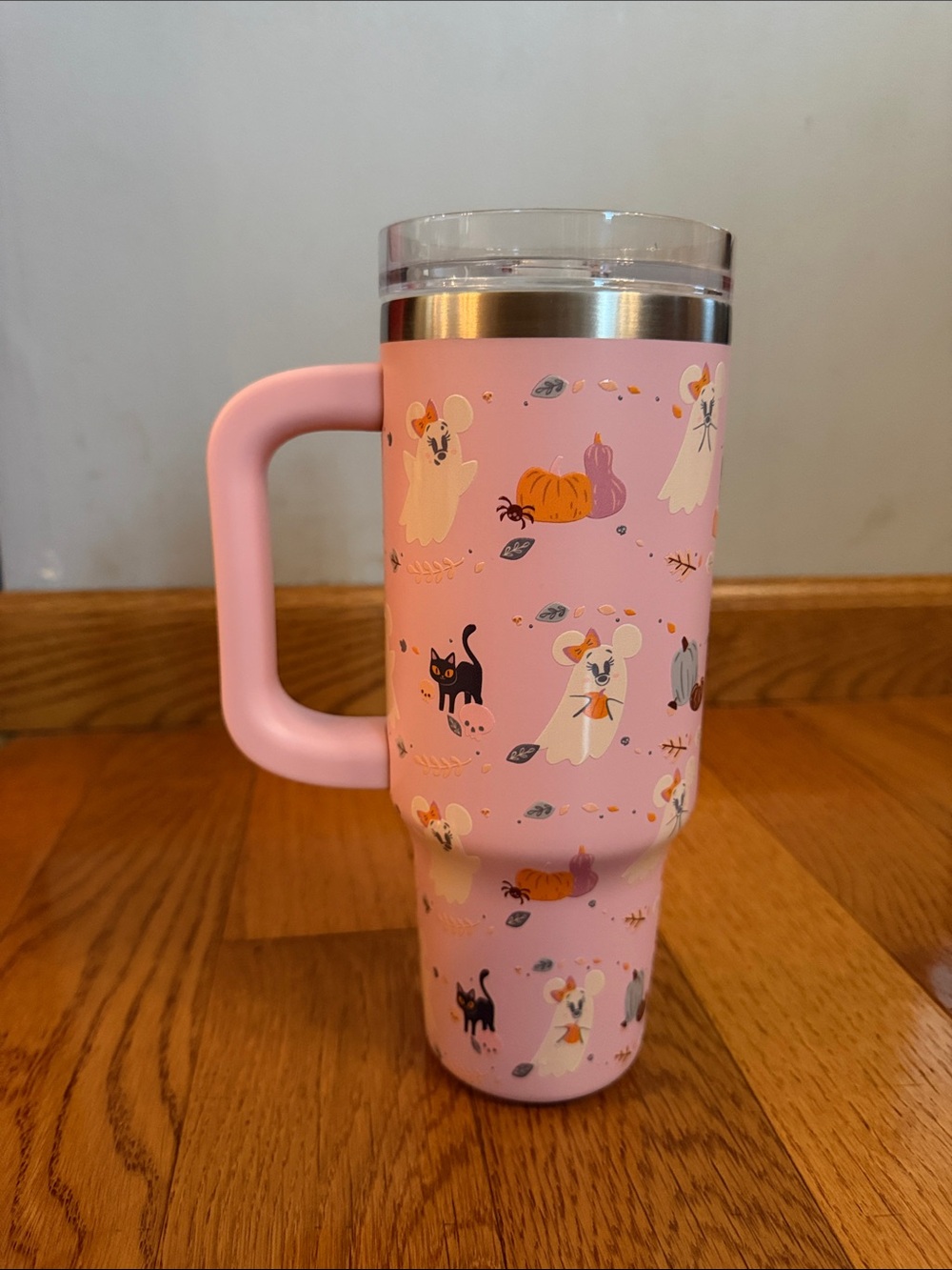 Disney 30oz Pink Halloween Ghost & Cat Travel Tumbler Mug with Handle